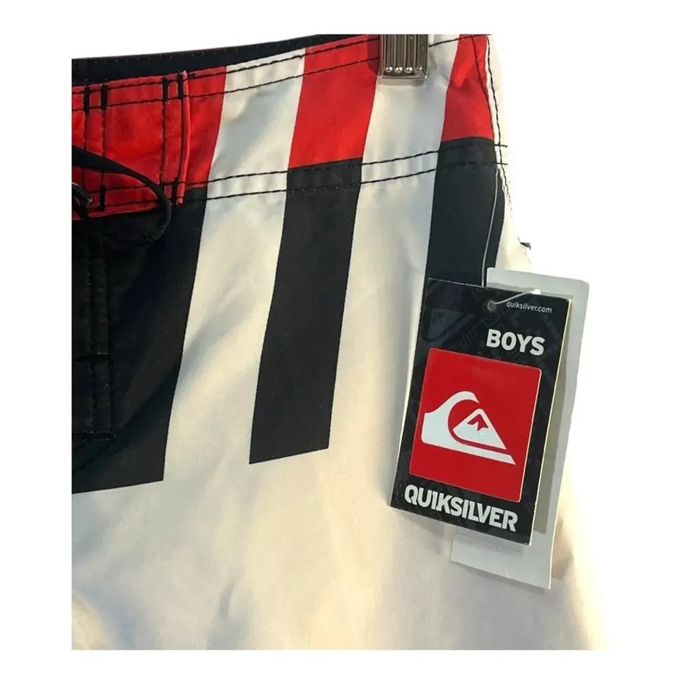 QUICKSILVER RETRO Graphic BOARDSHORTS Black and White and Red NEW WITH TAGS SZ 6